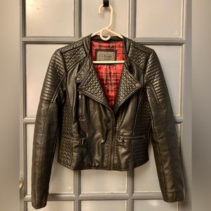 Waist Length Faux Leather Jacket with Lining